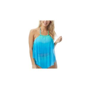 COCO REEF Women's Blue Halter Neck Asymmetric Hem Mesh Tankini Swimsuit Top 32D